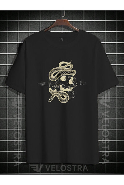 Velostra Μπλουζάκι Unisex Snake Skull με τύπωμα oversized