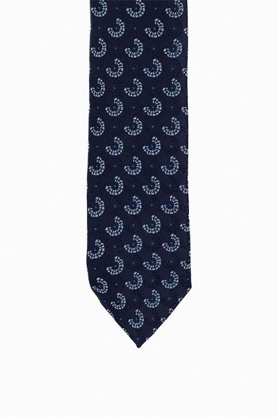 SÜVARİ Cavalry Handmade Thin Navy Blue Patterned Tie Standard Navy Blue