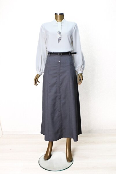 Doque 52013 ÖNÜ DÜĞMELİ BELİ KEMERLİ KLOŞ ETEK QYS ETEK #24-04#