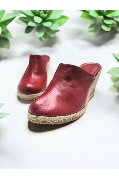 GokceKundura06 Women's Soft Leather Comfortable Sole Espadrille Sabo Slippers