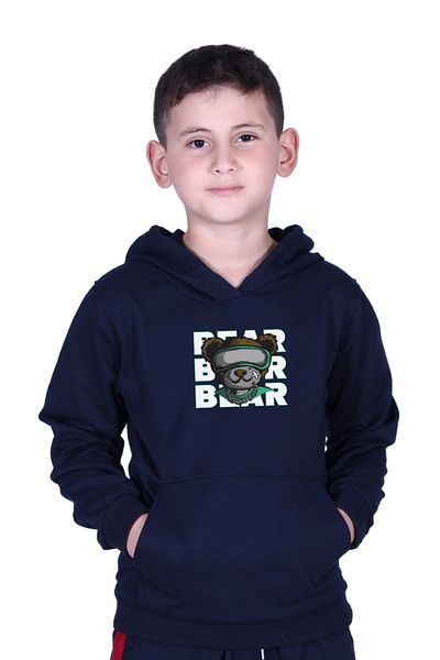 FYK KİDS Суитшърт за момче с качулка и щампа на кенгуру с джоб