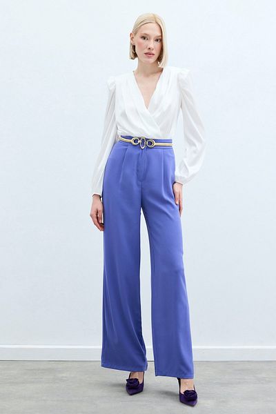 Sateen Pleated Crepe Trousers - Purple