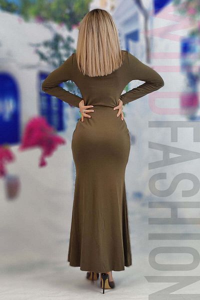 WildFashion Maxi dress with long sleeves and slit on the leg F674RR-1218