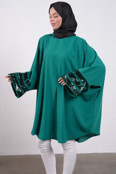 Filizzade Knee Length Loose Bat Evening Dress Tunic