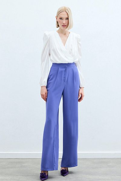 Sateen Pleated Crepe Trousers - Purple