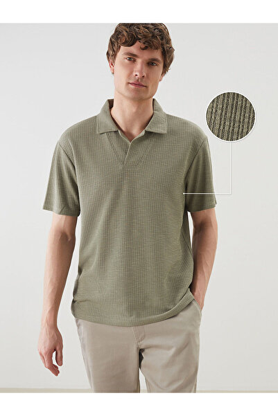 LC Waikiki Nevavm Polo Collar Short Sleeve Men's Textured T-Shirt with Differ...