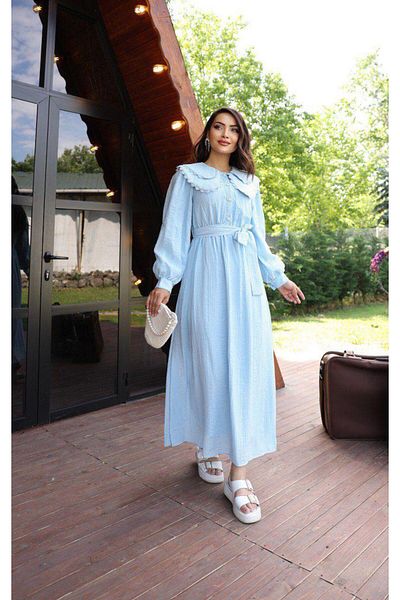 Dadali Dadali Collar Linen Woven Dress Baby Blue