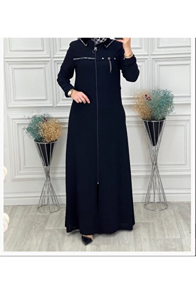 sarmoda 4082 GÖĞSÜ ŞERİT DETAYLI KOL UCU LASTİKLİ KAPÜŞONLU FERACE QYS 4082 F...