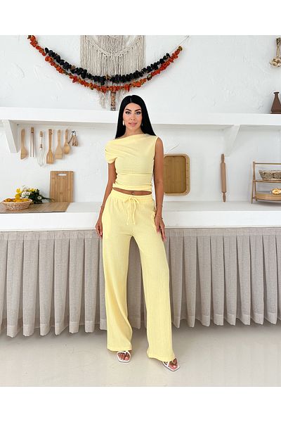 badibadii Asymmetric Draped Sleeveless Blouse and Trousers Summer Women's Two-Piece Set 990