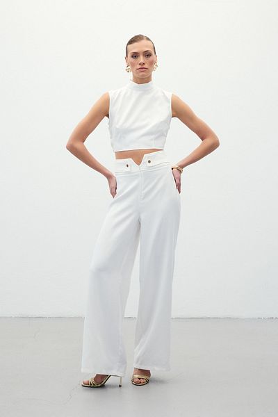 Sateen Waist Detailed Trousers - Ecru