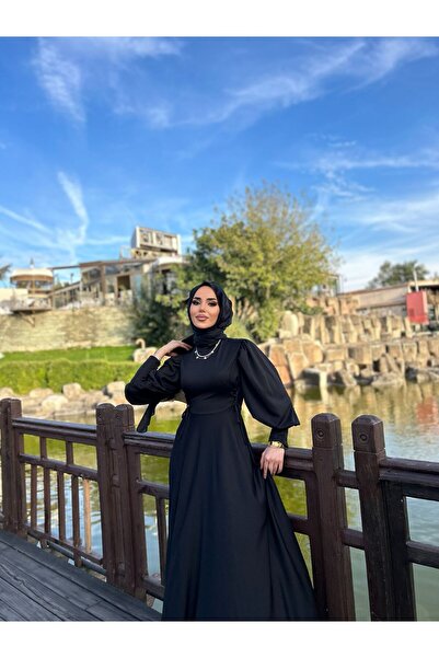 ZÜBİŞ BUTİK Bel iki yanı boydan bağcıklı tesettür elbise