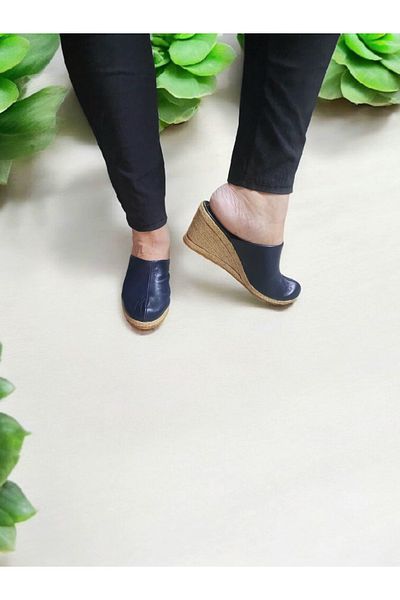 GokceKundura06 Women's Soft Leather Comfortable Sole Espadrille Sabo Slippers