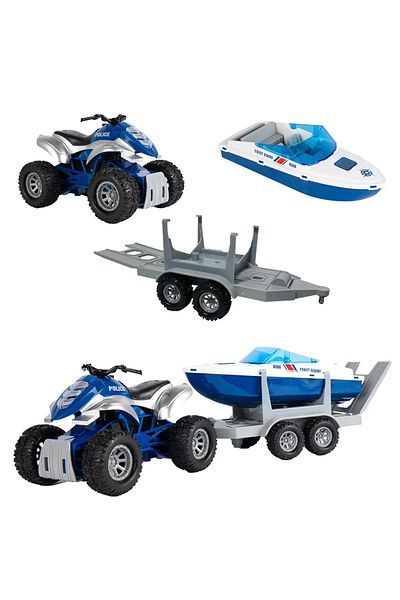 ideal STORE idealSTORE 2in1 ATV Toy with Coast Guard Police Boat, Accessorized with Sounds and Lights, Hook