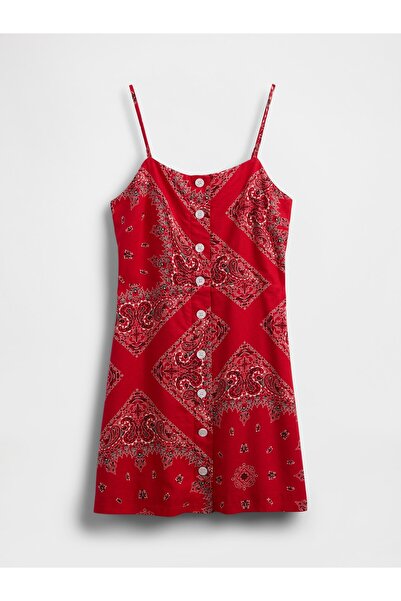 GAP Kadın Kırmızı Keten Karışımlı Mini Elbise