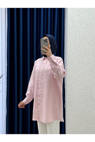 MİHRA STORE Verona Front Short Back Long Modal Shirt-Pe215 Pink