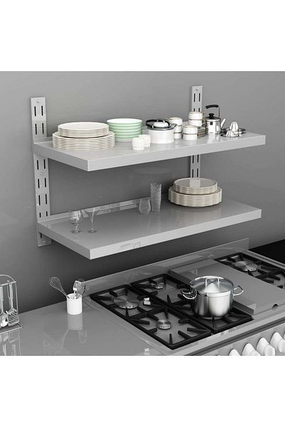 vidaxl 2-Tier Floating Wall Shelf Stainless Steel 100x30 cm