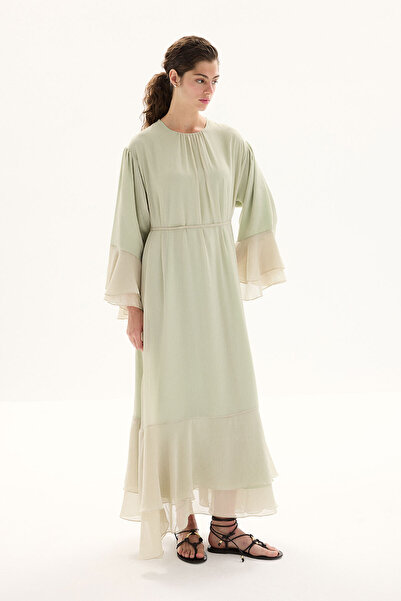 Hooopstore Boho Flounced Yoryo Chiffon Sage Dress