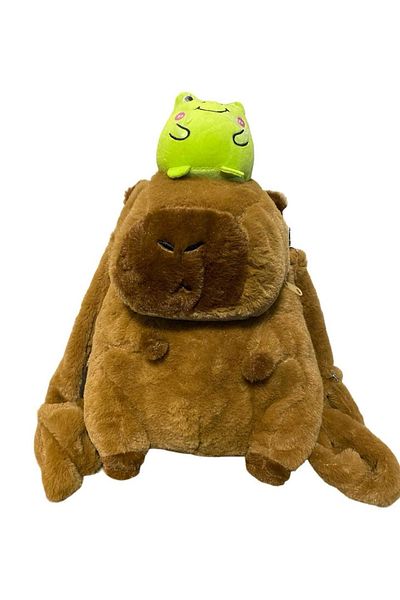 MOAWAVE Kids Backpack with Adorable Capybara and Frog Design, Size 35cm, Brown and Green Color