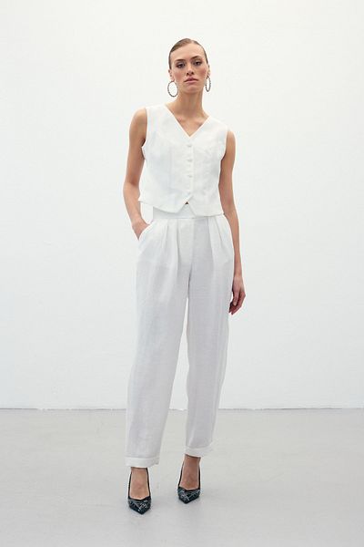 Sateen Casual Linen Trousers - Ecru