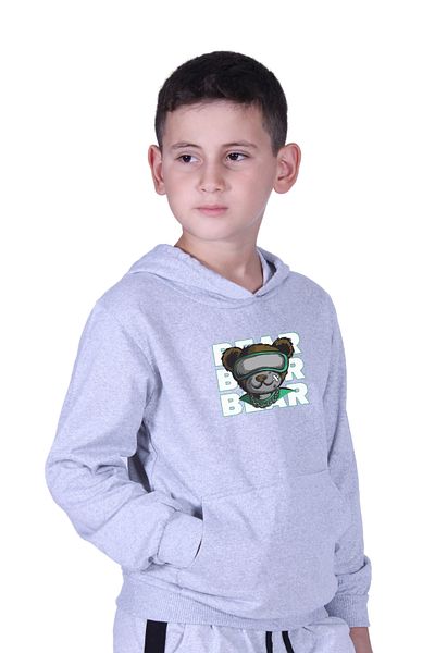 FYK KİDS Суитшърт за момче с качулка и щампа на кенгуру с джоб