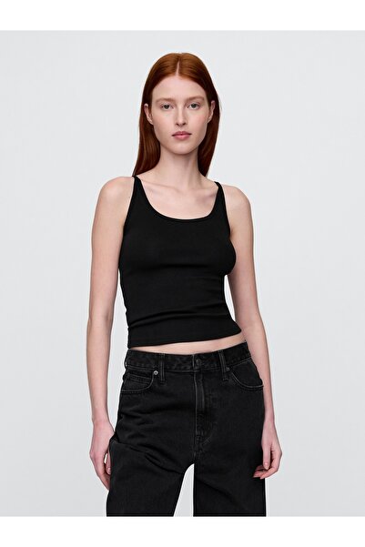 GAP Kadın Siyah Yuvarlak Yaka Crop Atlet