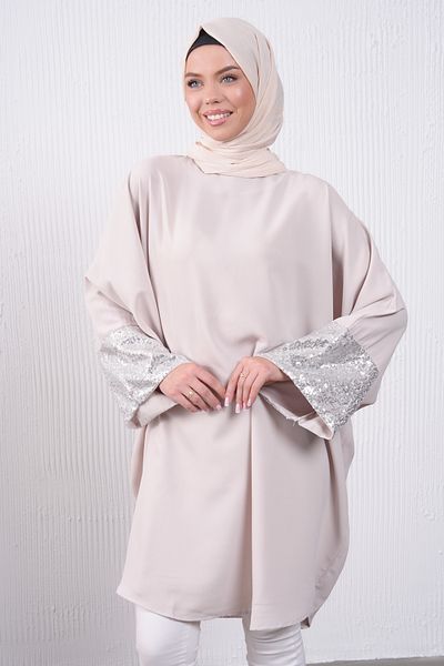 Filizzade Knee Length Loose Bat Evening Dress Tunic