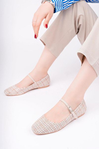 Cico Casual Ballerina Shoes Material Straw Ribbon Skin Side Buckle
