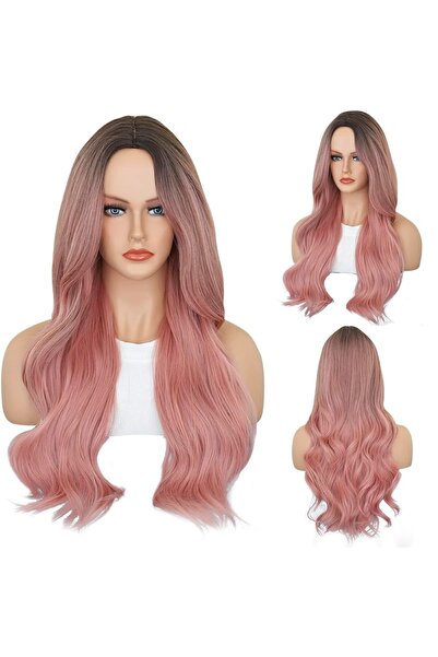 animis beauty Peruca Roz lunga, ondulata, fibra sintetica cu aspect natural, fara breton, 65 cm