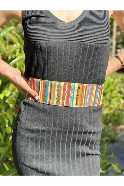 Gönülden Tasarım Bead Puls Embroidery Ethnic Design Women Belt 92X6 cm