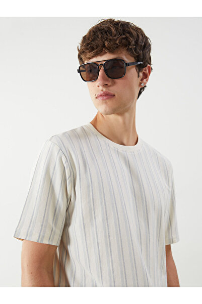 LC Waikiki New Season Crew Neck ριγέ χτενισμένο βαμβακερό ανδρικό Tisort - S5...