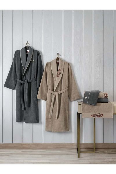 Cotton Box Σετ οικογενειακής ρόμπας Folkart Yamka Beige Anthracite