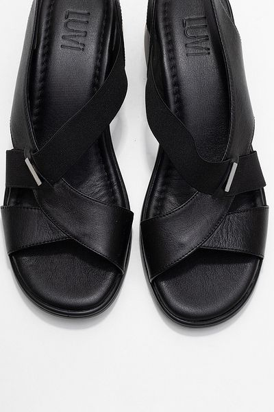 LuviShoes CRINA Sandale de damă cu toc gros din piele naturală neagră