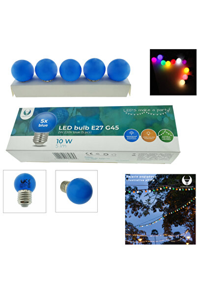 Forever Set de 5 becuri LED, E27 G45, Forever Light 86285, 2W, unghi larg 360°, albastru