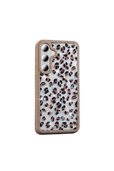 Gpack Samsung Galaxy S24 FE uyumlu Kılıf Simli ve Taşlı Dizayn Azra Kapak Gold