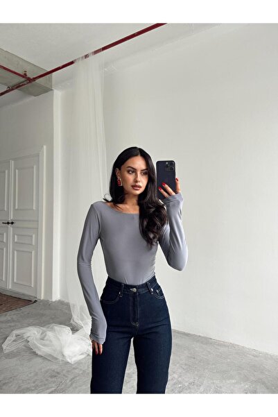 mydukkan.co Mia Diamond Detail Bodysuit Gray