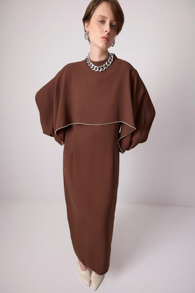 Touché Privé Stone Embroidered Cape Dress