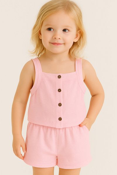 Bubito Strappy Muslin Baby Girl Summer Shorts Set of 2-Pink