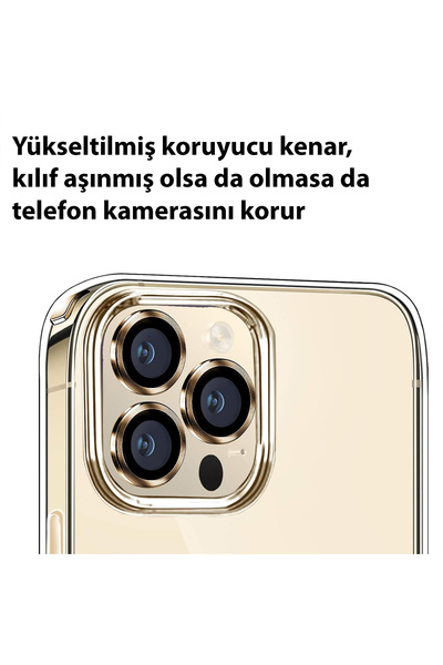Merwish İphone 14 Pro Max Uyumlu Kamera lensi koruyucu mercek lens Gold