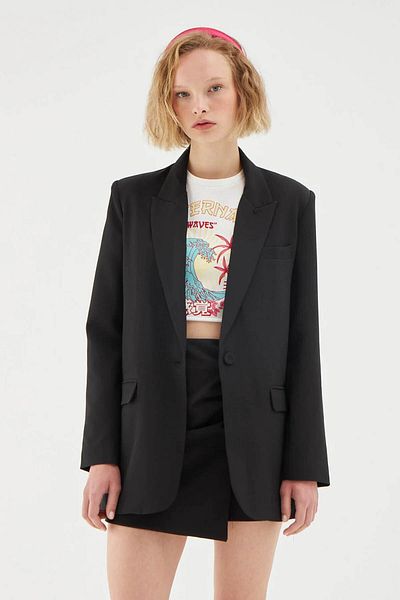 Quzu Oversize Black Women's Blazer Jacket 50873