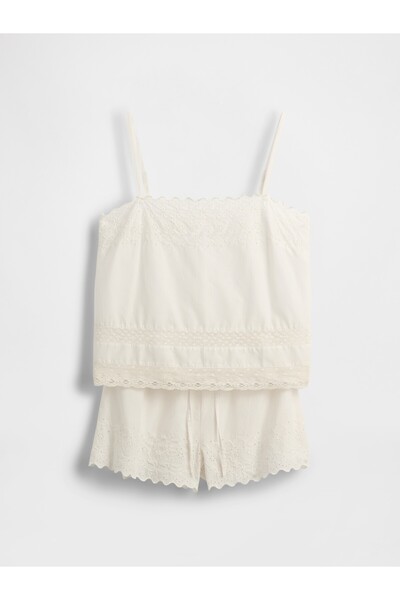 GAP Kadın Beyaz Dantel Kenar Detaylı Pijama Cami Seti