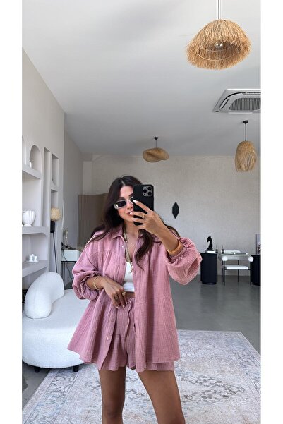 Buket Teke Gülkurusu Muslin ing rövidnadrág szett