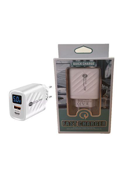 BM Universal Dual USB-C & USB-A Fast Charger, 20W, White - QC3.0 & PD Technology Universal Compatible