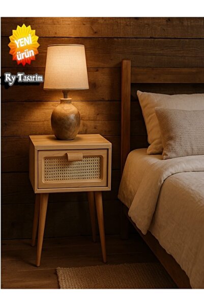 rymoble Ahşap komidin hasırlı cekmeceli boyalıdır 1 komidin