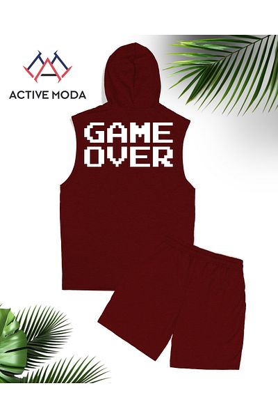 ACTIVE MODA Set de 2 pantaloni scurți pentru gimnastică pentru bărbați imprimați GAME OVER