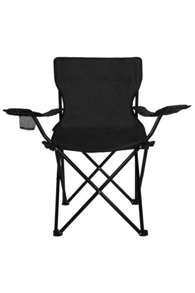 SERSIMO Πτυσσόμενη καρέκλα κάμπινγκ ή ψαρέματος Sersimo, με ποτηροθήκη, μαύρη