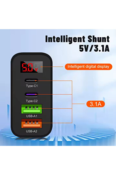 BM Universal Universal Fast Charger 45W with 4 ports and White Digital Display compatible Universal