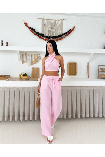 badibadii Φόρεμα σχεδιαστή Halter Design Team Λινό ύφασμα με παγιέτες με φτερά και λεπτομέρεια με μαργαριτάρια