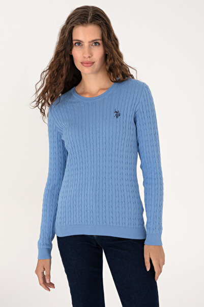 U.S. Polo Assn. Kadın Açık Mavi Bisiklet Yaka Basic Kazak 50313626-VR003