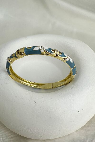 Modex Special Series Enameled Stone Detail Flower Handcuff Bracelet (Diameter: 6cm)