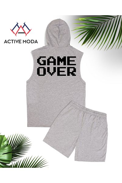ACTIVE MODA Set de 2 pantaloni scurți pentru gimnastică pentru bărbați imprimați GAME OVER